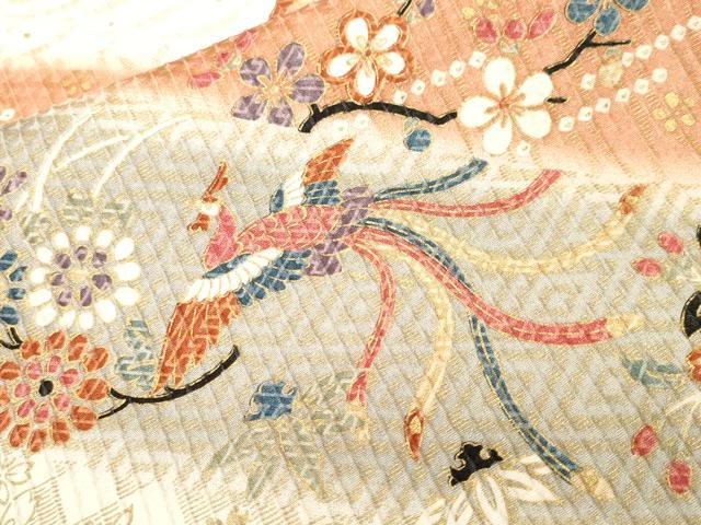 平和屋着物■上質な小紋　斜線鳳凰亀甲花蝶文　金彩　正絹　逸品　CABI8282ev