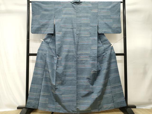 平和屋着物■上質な紬　横段文　正絹　逸品　CABI8287ev