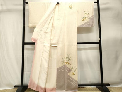 平和屋着物■訪問着　刺繍　絞り　笹　草木文　正絹　逸品　CABI8290ev