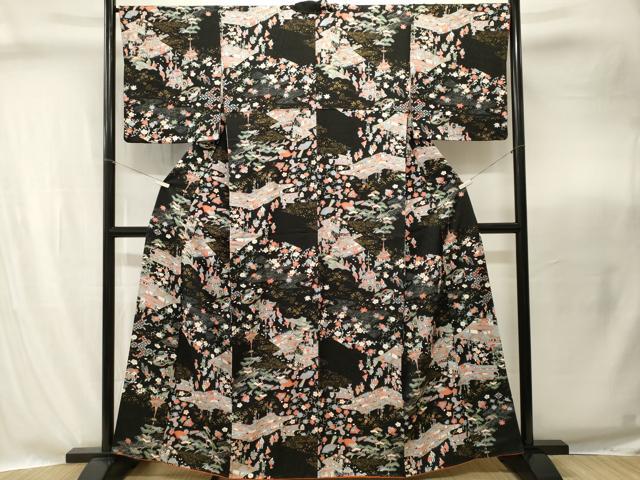 平和屋着物■上質な小紋　鉾　人物御所解文　黒地　金彩　正絹　逸品　CABI8293ev
