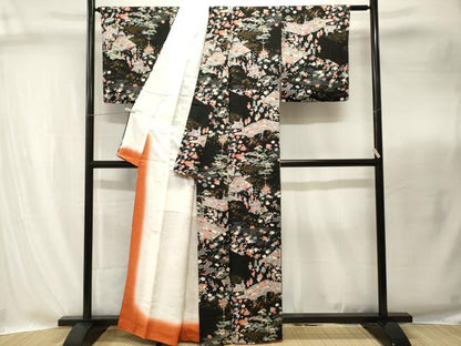 平和屋着物■上質な小紋　鉾　人物御所解文　黒地　金彩　正絹　逸品　CABI8293ev
