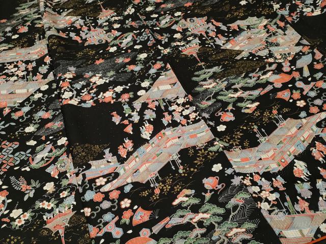 平和屋着物■上質な小紋　鉾　人物御所解文　黒地　金彩　正絹　逸品　CABI8293ev