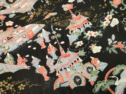 平和屋着物■上質な小紋　鉾　人物御所解文　黒地　金彩　正絹　逸品　CABI8293ev