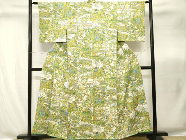 平和屋着物■上質な小紋　人物風景文　暈し染め　正絹　逸品　CABI8294ev
