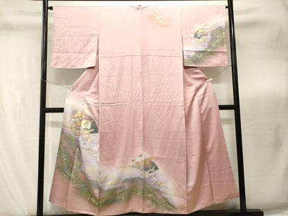 平和屋着物■訪問着　流水扇面飛鶴　暈し染め　金銀彩　正絹　逸品　CABI8296ev