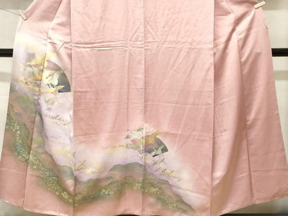 平和屋着物■訪問着　流水扇面飛鶴　暈し染め　金銀彩　正絹　逸品　CABI8296ev
