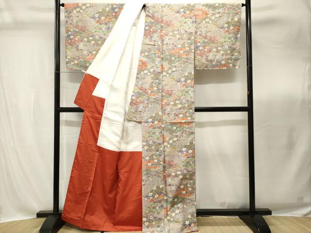 平和屋着物■上質な小紋　紬地　切嵌吉祥花文　正絹　逸品　CABI8298ev