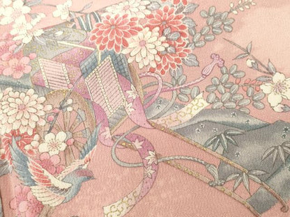 平和屋着物■上質な小紋　尾長鳥御所車松竹梅　金彩　正絹　逸品　CABI8299ev