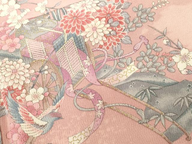 平和屋着物■上質な小紋　尾長鳥御所車松竹梅　金彩　正絹　逸品　CABI8299ev