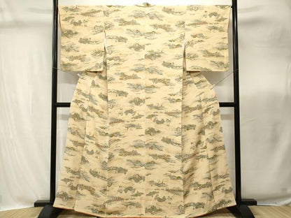 平和屋着物■上質な小紋　人物風景文　富士山　鬼しぼ縮緬　正絹　逸品　CABI8302ev