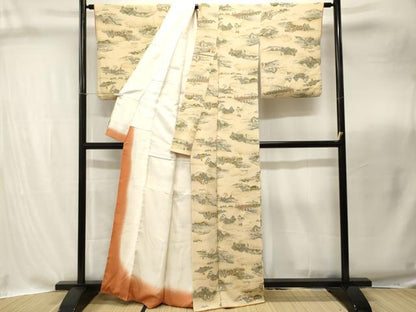 平和屋着物■上質な小紋　人物風景文　富士山　鬼しぼ縮緬　正絹　逸品　CABI8302ev