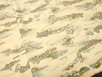 平和屋着物■上質な小紋　人物風景文　富士山　鬼しぼ縮緬　正絹　逸品　CABI8302ev