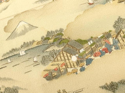 平和屋着物■上質な小紋　人物風景文　富士山　鬼しぼ縮緬　正絹　逸品　CABI8302ev