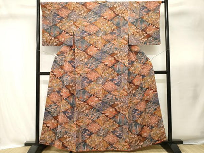 平和屋着物■上質な小紋　松竹梅松皮菱花文　暈し染め　鬼しぼ縮緬　正絹　逸品　CABI8303ev