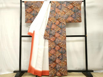 平和屋着物■上質な小紋　松竹梅松皮菱花文　暈し染め　鬼しぼ縮緬　正絹　逸品　CABI8303ev