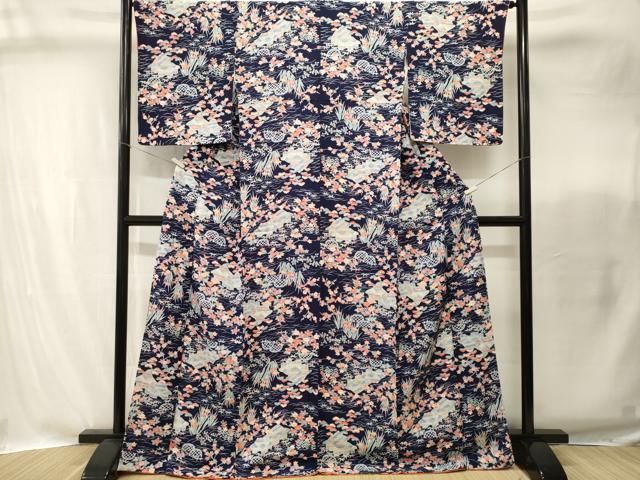 平和屋着物■上質な小紋　松竹梅風景文　鬼しぼ縮緬　正絹　逸品　CABI8304ev