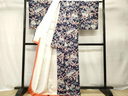 平和屋着物■上質な小紋　松竹梅風景文　鬼しぼ縮緬　正絹　逸品　CABI8304ev