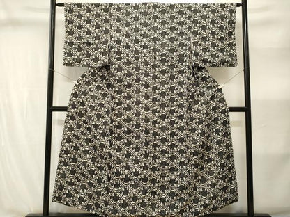 平和屋着物■上質な小紋　紬地　草花文　正絹　逸品　CABI8307ev