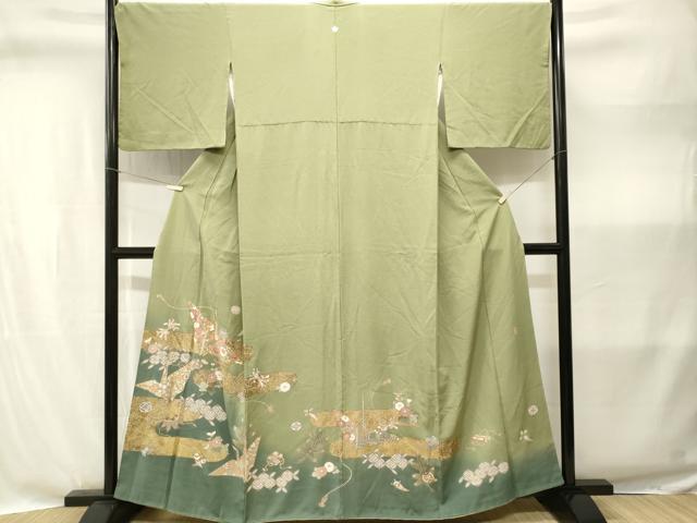 平和屋着物■訪問着　作家物　駒刺繍　折り鶴吉祥花文　金彩　正絹　逸品　CABI8310ev