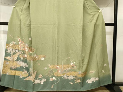 平和屋着物■訪問着　作家物　駒刺繍　折り鶴吉祥花文　金彩　正絹　逸品　CABI8310ev