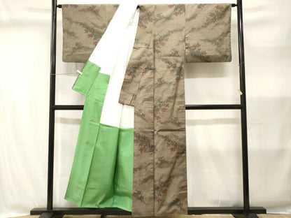 平和屋着物■上質な紬　草花文　正絹　逸品　CABI8313ev