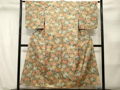 平和屋着物■上質な小紋　紬地　更紗枝花文　正絹　逸品　CABI8320ev