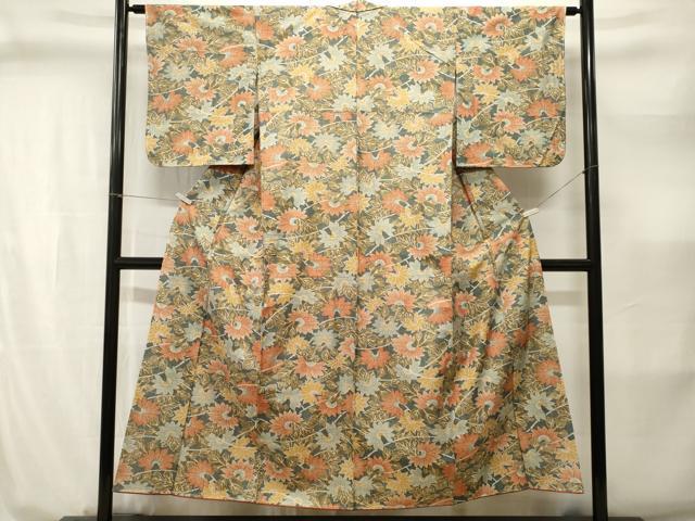 平和屋着物■上質な小紋　紬地　更紗枝花文　正絹　逸品　CABI8320ev