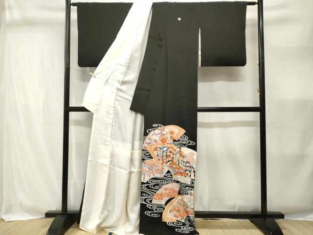 平和屋着物■豪華黒留袖　駒刺繍　流水地紙御所車花文　正絹　逸品　CABI8327ev