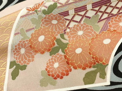 平和屋着物■豪華黒留袖　駒刺繍　流水地紙御所車花文　正絹　逸品　CABI8327ev