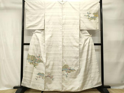 平和屋着物■訪問着　紬地　100亀甲　檜垣枝花文　正絹　逸品　CABI8328ev
