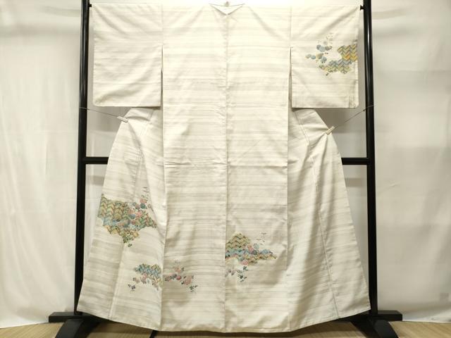 平和屋着物■訪問着　紬地　100亀甲　檜垣枝花文　正絹　逸品　CABI8328ev