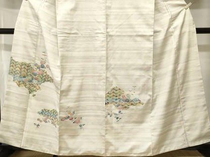 平和屋着物■訪問着　紬地　100亀甲　檜垣枝花文　正絹　逸品　CABI8328ev