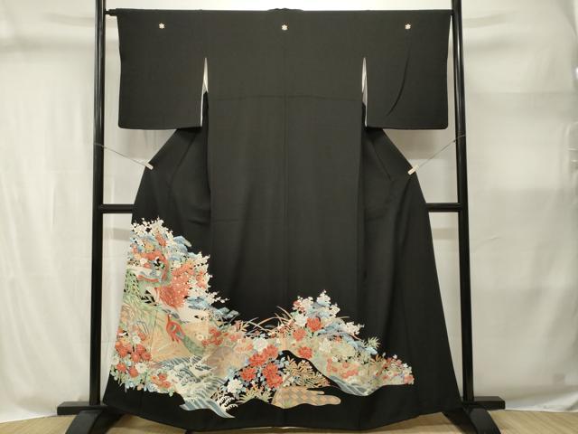 平和屋着物■豪華黒留袖　孔雀立波花文　正絹　逸品　CABI8329ev