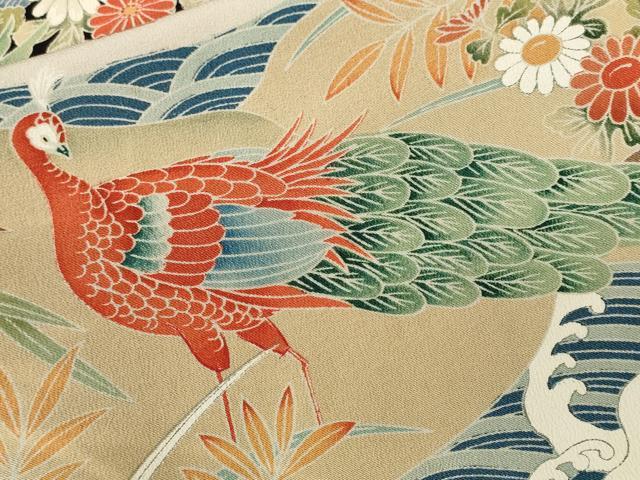 平和屋着物■豪華黒留袖　孔雀立波花文　正絹　逸品　CABI8329ev