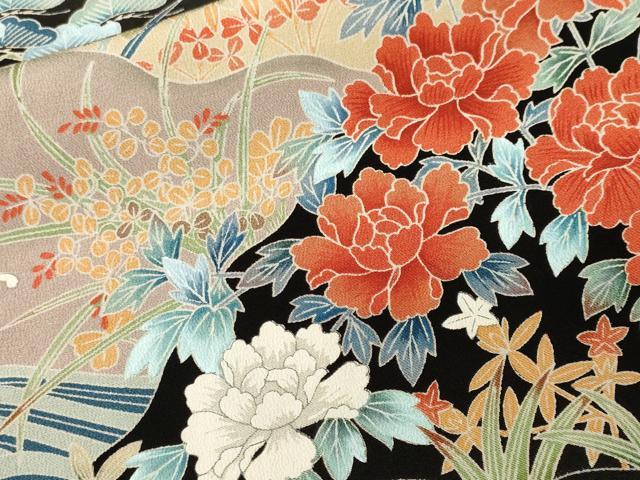 平和屋着物■豪華黒留袖　孔雀立波花文　正絹　逸品　CABI8329ev