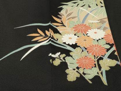 平和屋着物■豪華黒留袖　孔雀立波花文　正絹　逸品　CABI8329ev