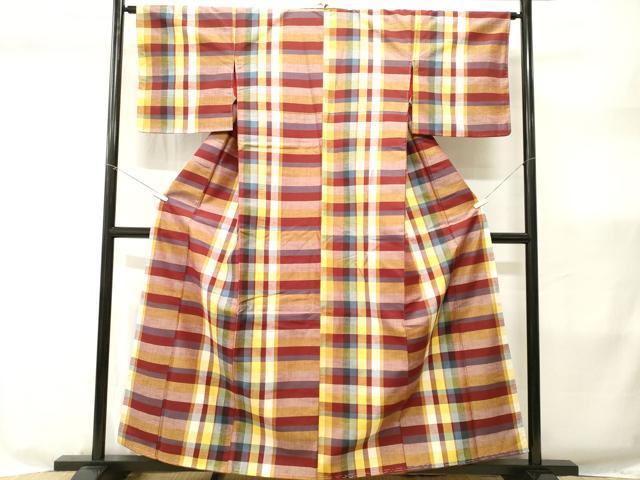 平和屋着物■上質な紬　格子柄　正絹　逸品　CABI8336ev