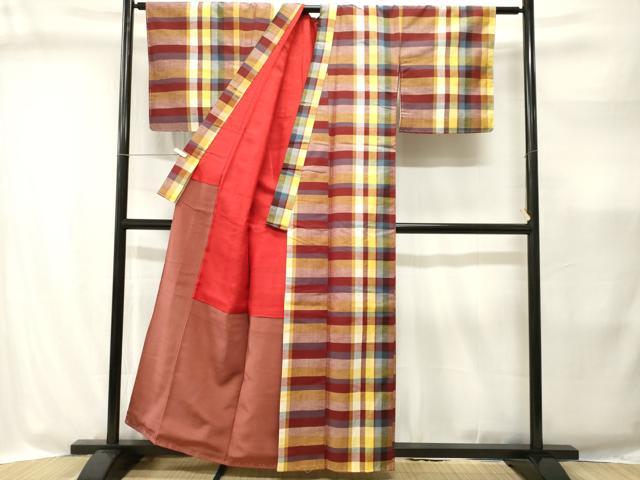 平和屋着物■上質な紬　格子柄　正絹　逸品　CABI8336ev