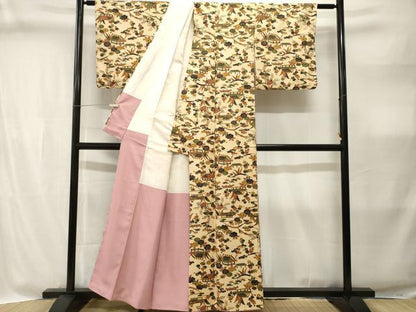 平和屋着物■上質な小紋　紬地　松竹梅風景文　正絹　逸品　CABI8341ev
