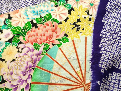 平和屋着物■豪華振袖　駒刺繍　絞り　竹　扇面草花文　金彩　正絹　逸品　CABI8349ev