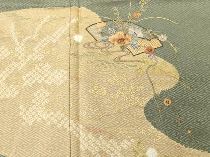 平和屋着物■訪問着　絞り　刺繍　道長地紙花文　金彩　正絹　逸品　CABI8353ev