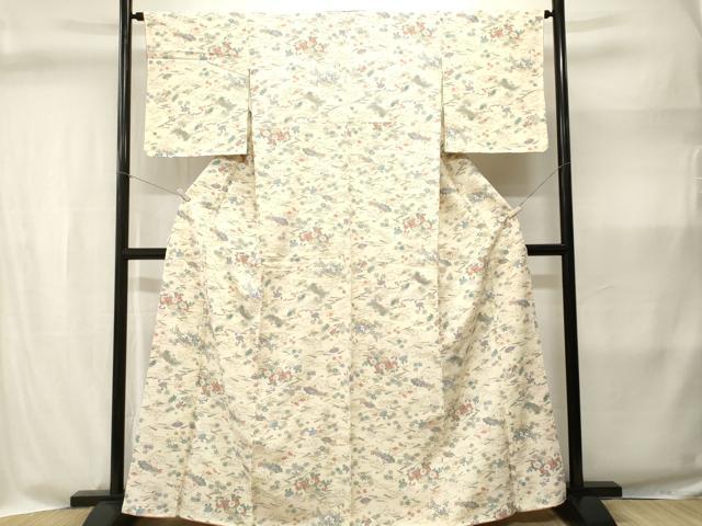 平和屋着物■上質な小紋　溢れ松葉扇面花籠文　金彩　正絹　逸品　CABI8365ev