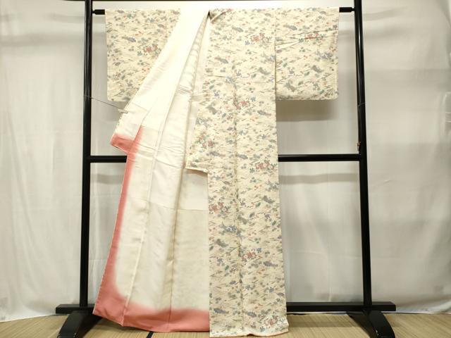 平和屋着物■上質な小紋　溢れ松葉扇面花籠文　金彩　正絹　逸品　CABI8365ev