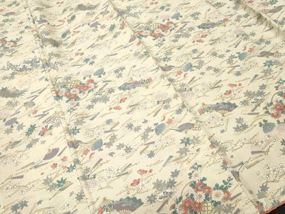 平和屋着物■上質な小紋　溢れ松葉扇面花籠文　金彩　正絹　逸品　CABI8365ev