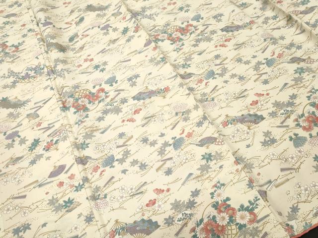 平和屋着物■上質な小紋　溢れ松葉扇面花籠文　金彩　正絹　逸品　CABI8365ev