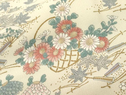 平和屋着物■上質な小紋　溢れ松葉扇面花籠文　金彩　正絹　逸品　CABI8365ev