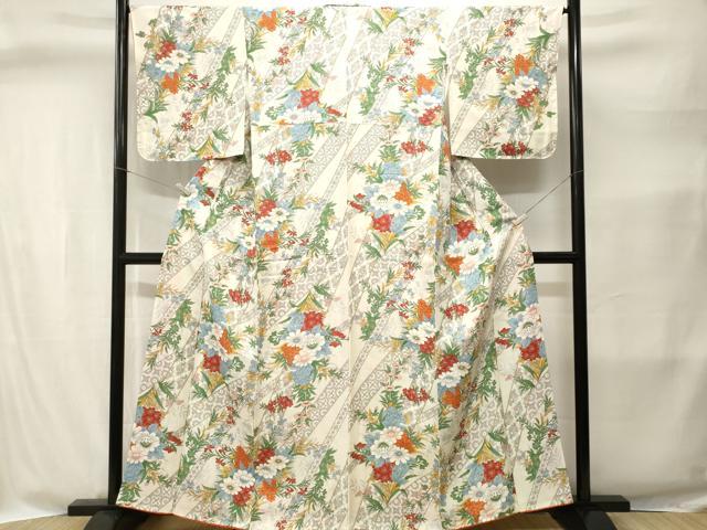 平和屋着物■上質な小紋　紬地　枝花文　正絹　逸品　CABI8369ev