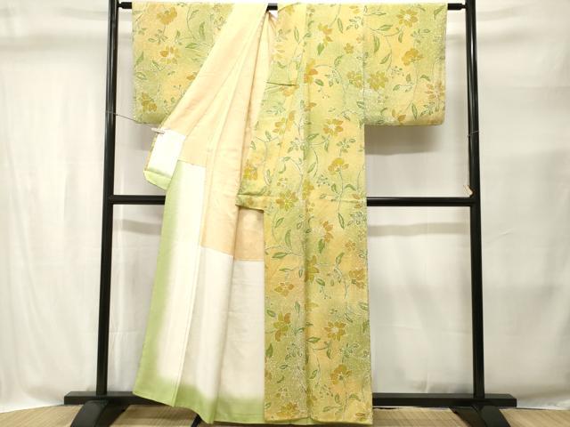 平和屋着物■上質な小紋　手描き　更紗枝花文　暈し染め　正絹　逸品　CABI8373ev