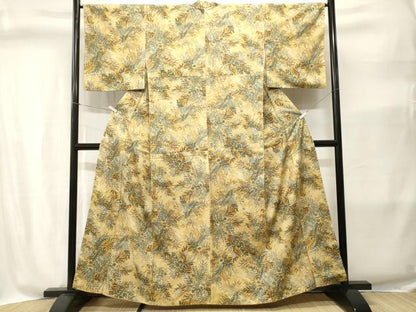平和屋着物■上質な小紋　紬地　枝葉文　正絹　逸品　CABI8377ev