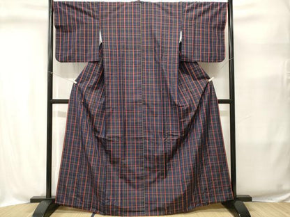 平和屋着物■上質な紬　格子柄　正絹　逸品　CABI8379ev